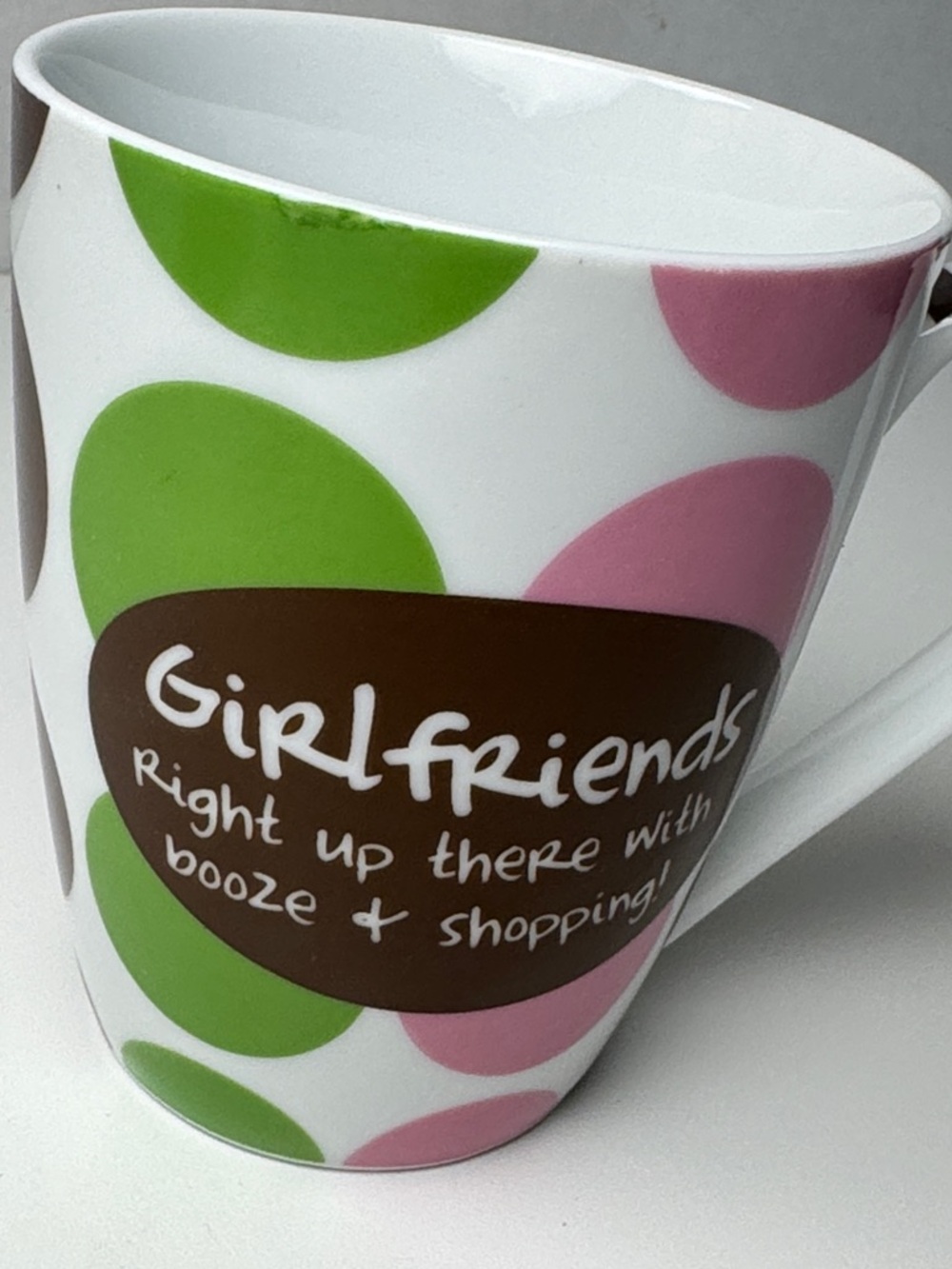 Mud Pie White Ceramic Mug with Pink, Green & Brown Polka Dots - Picture 7 of 7